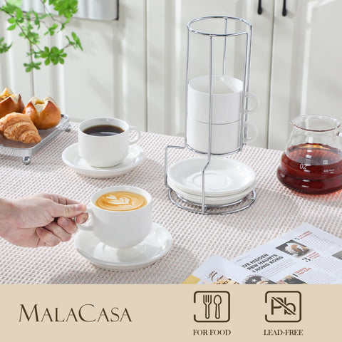 MALACASA stackable espresso cups neatly arranged for space saving