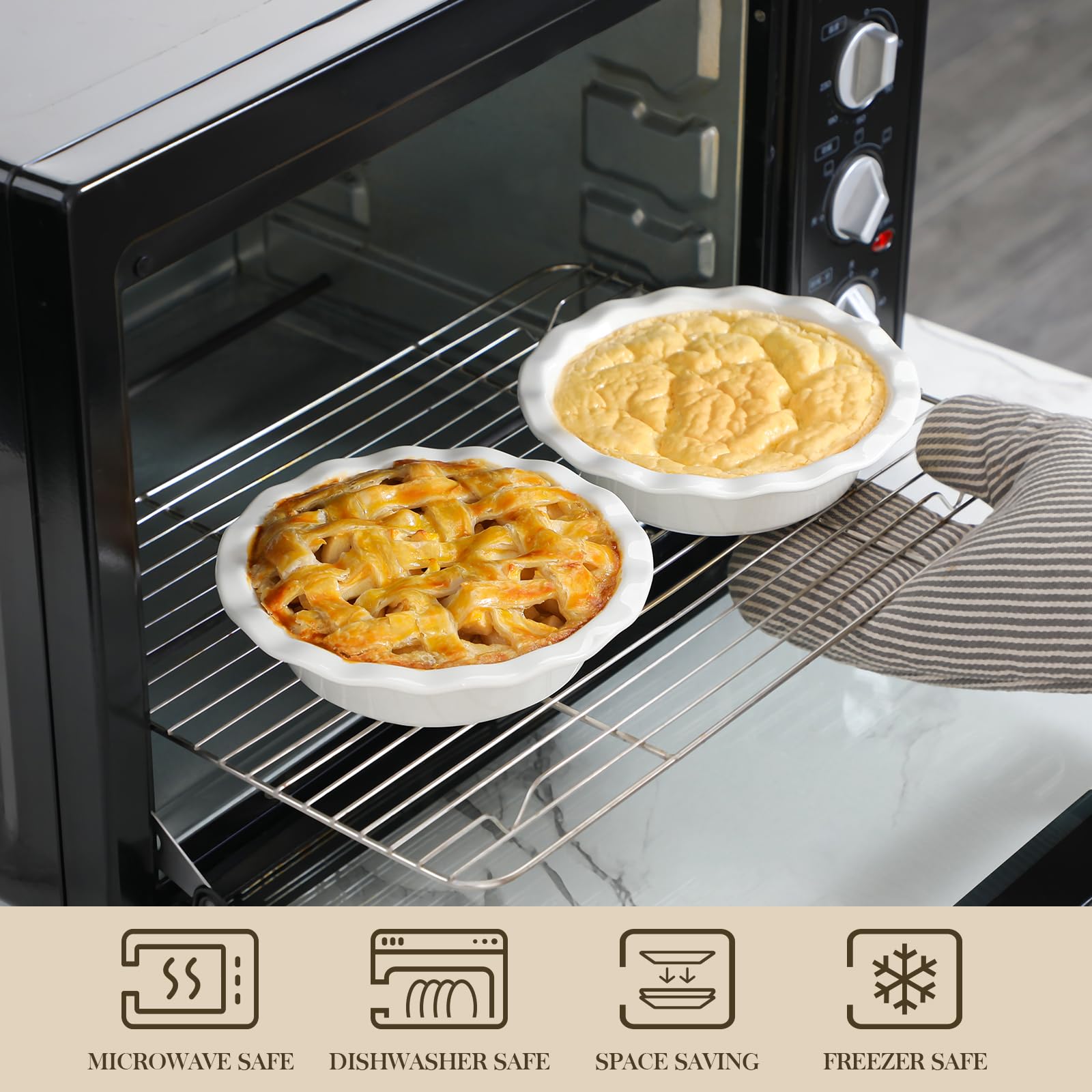 MALACASA stackable mini pie pans save cabinet space and organize bakeware.