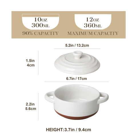 MALACASA Tara 12oz cocotte dishes, microwave-safe for quick servings.