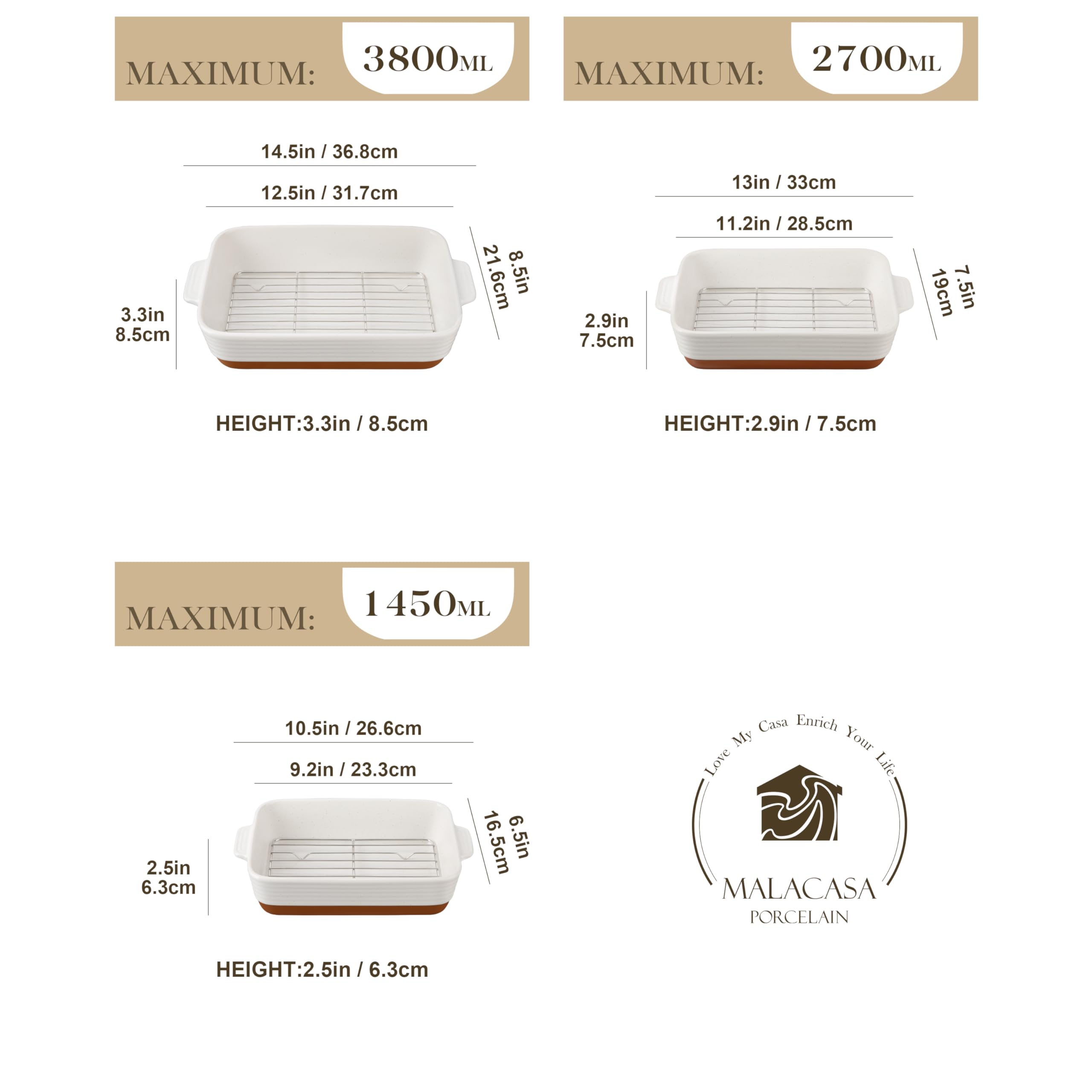 MALACASA Tara 13-inch baking dish with handles for easy transfer