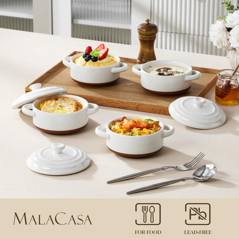 MALACASA Tara ceramic mini Dutch oven with khaki base for elegant meals.