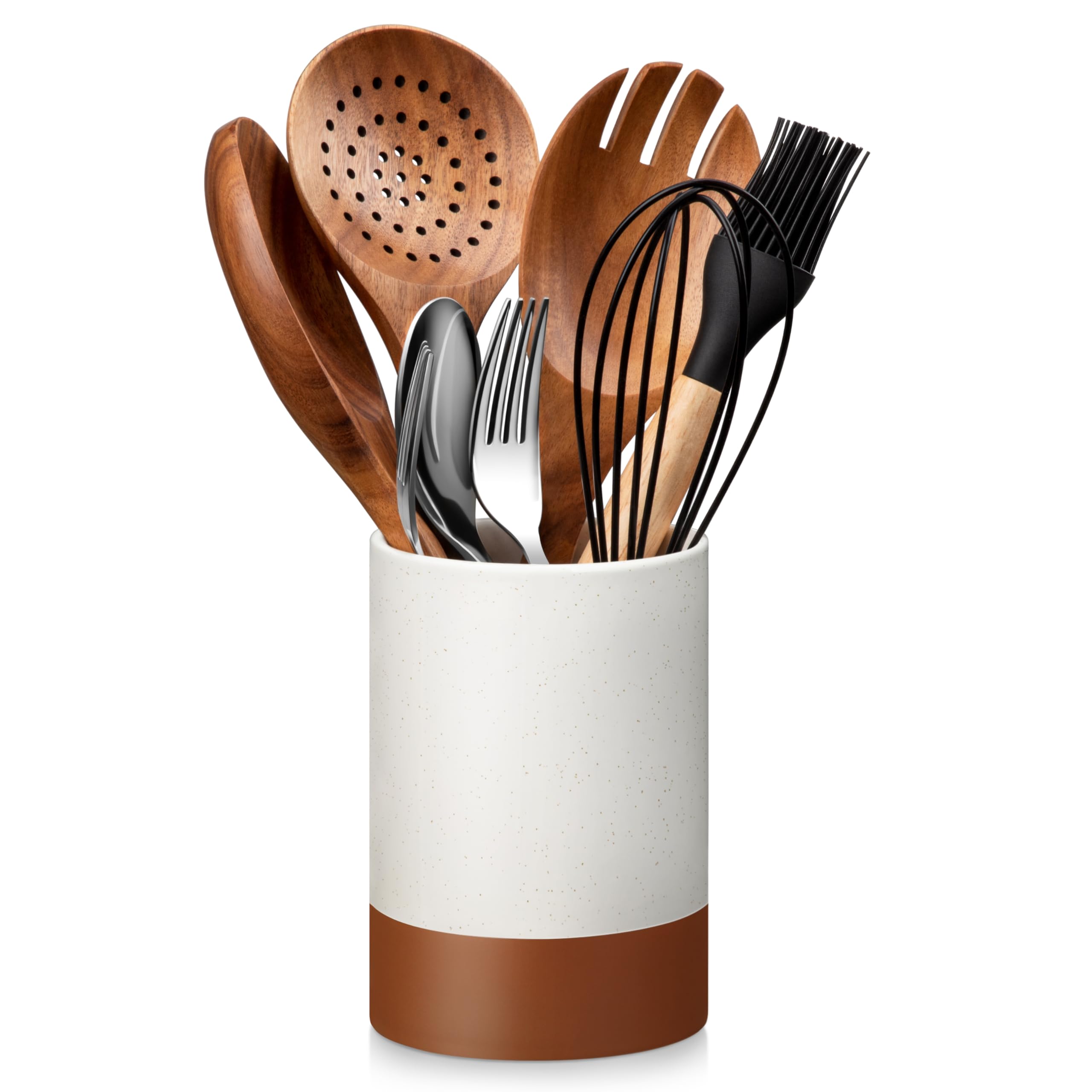 MALACASA Tara ceramic utensil holder keeps forks and spoons neatly organized on the counter