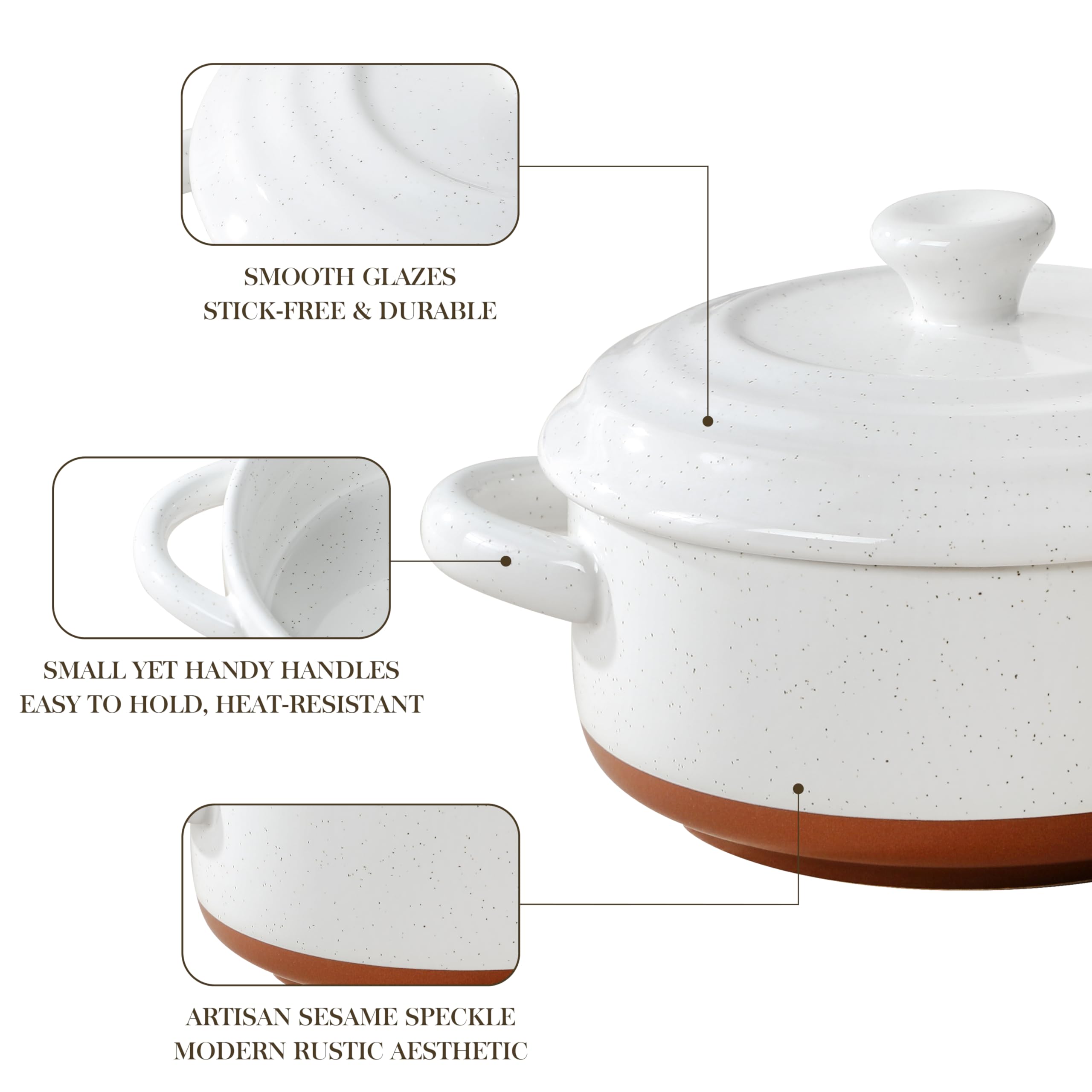 MALACASA Tara cocottes with ergonomic handles for safe, comfortable use.