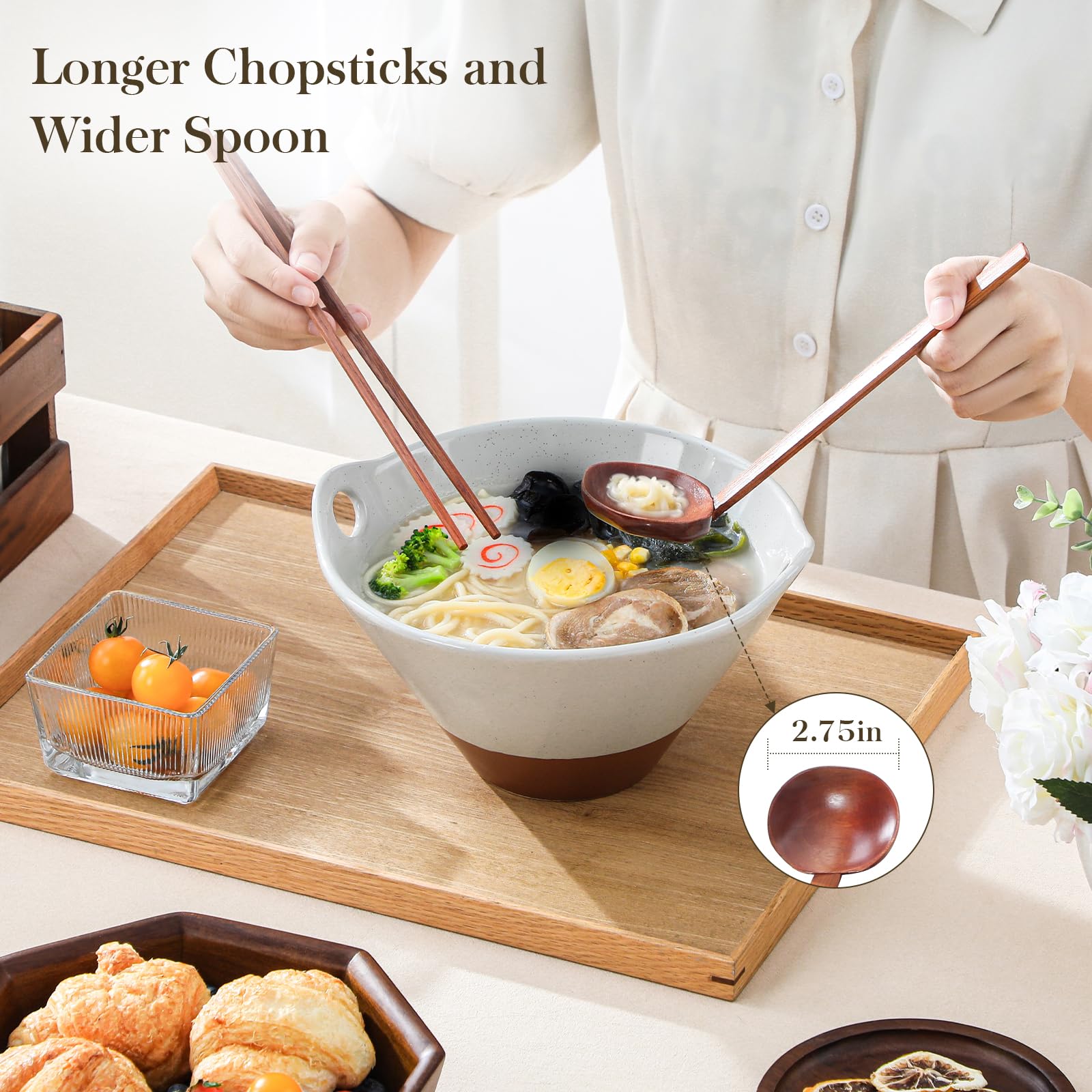 MALACASA Tara bowls feature built-in handle design for safe lifting.