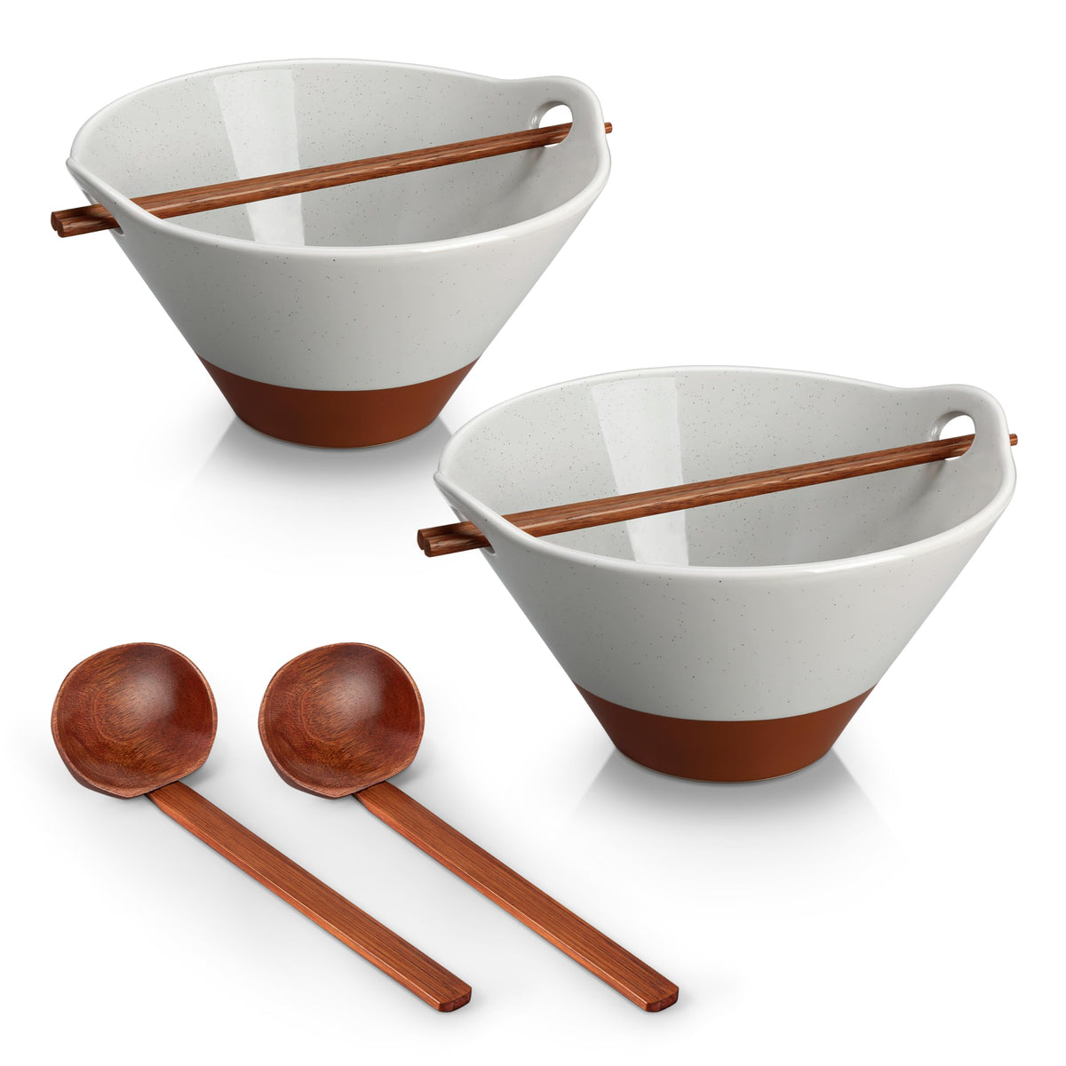 MALACASA Tara 42 oz ramen bowls set with wooden spoon for generous servings.