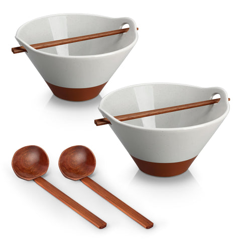 MALACASA Tara 42 oz ramen bowls set with wooden spoon for generous servings.