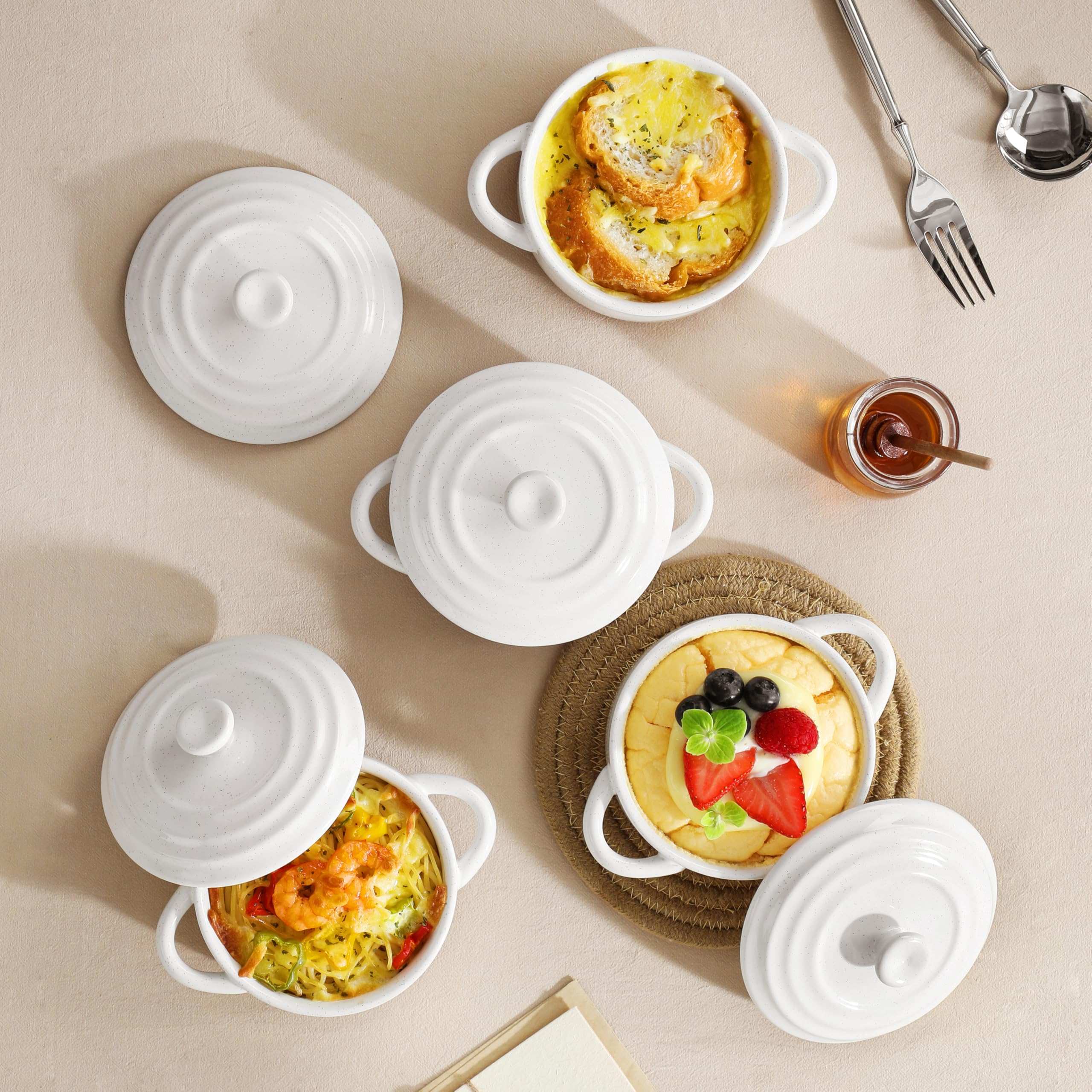 MALACASA Tara stackable design saves cabinet space after use.