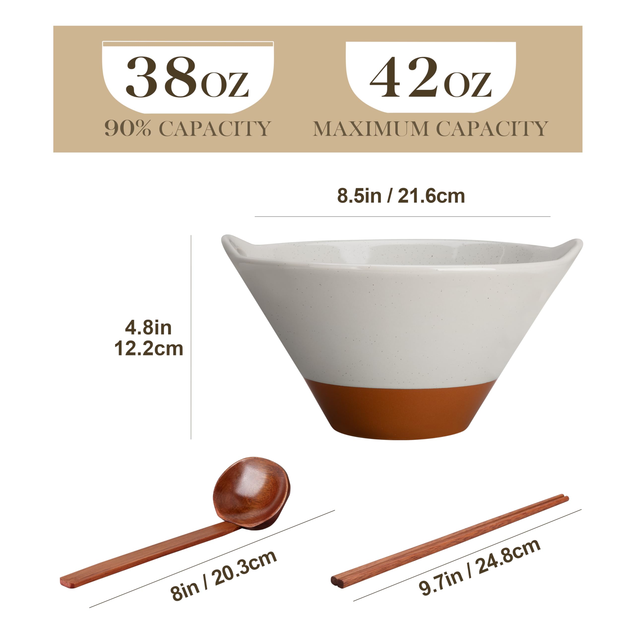 MALACASA Tara bowls in gray and khaki with long chopsticks for easy reach.
