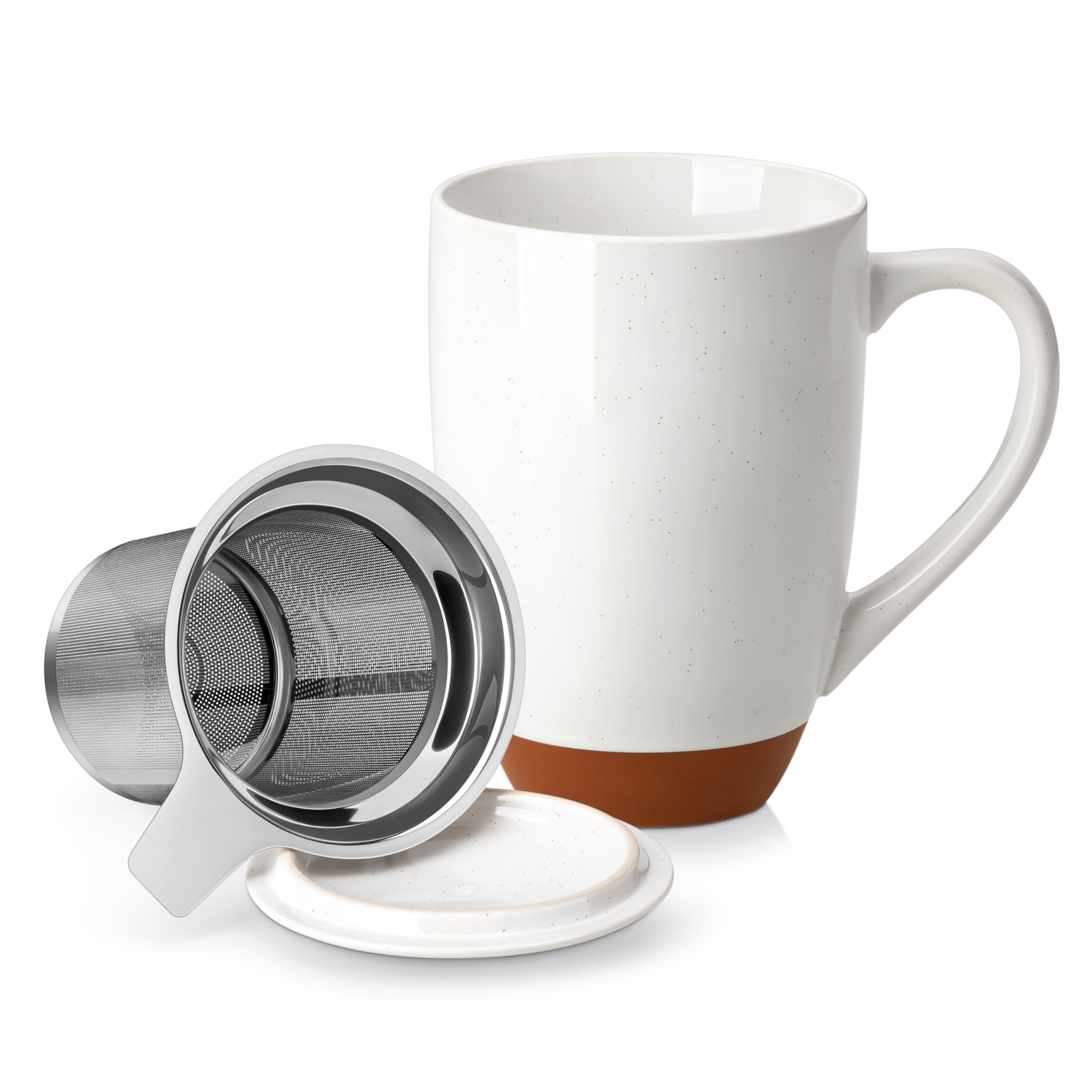 MALACASA tea mug with speckled glaze and lid, perfect for cozy mornings.