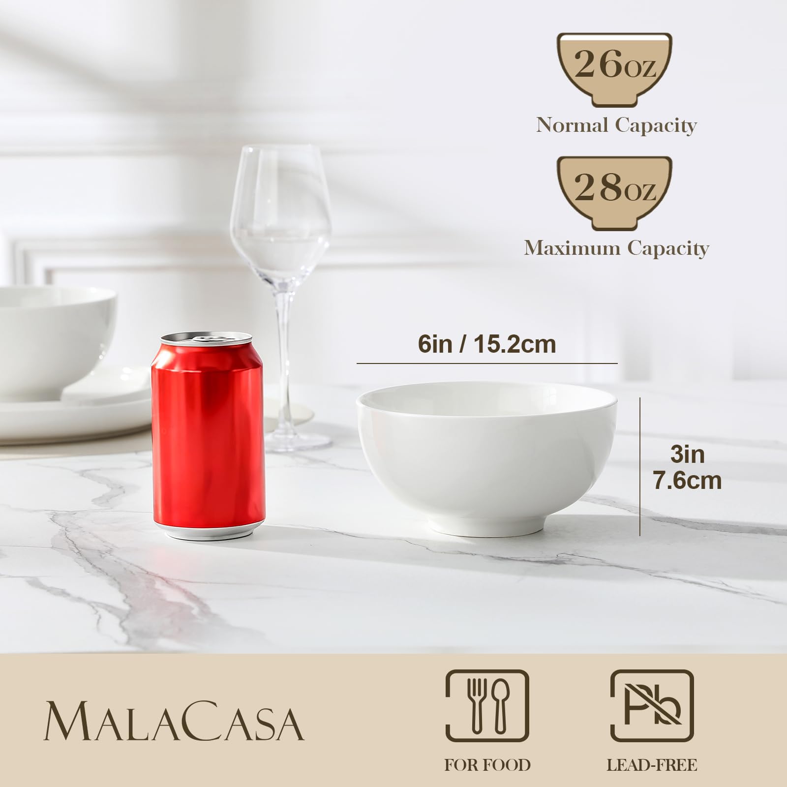 MALACASA white ceramic bowls versatile tableware for cereal salads and sides