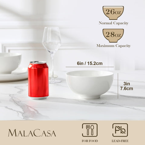 MALACASA white ceramic bowls versatile tableware for cereal salads and sides
