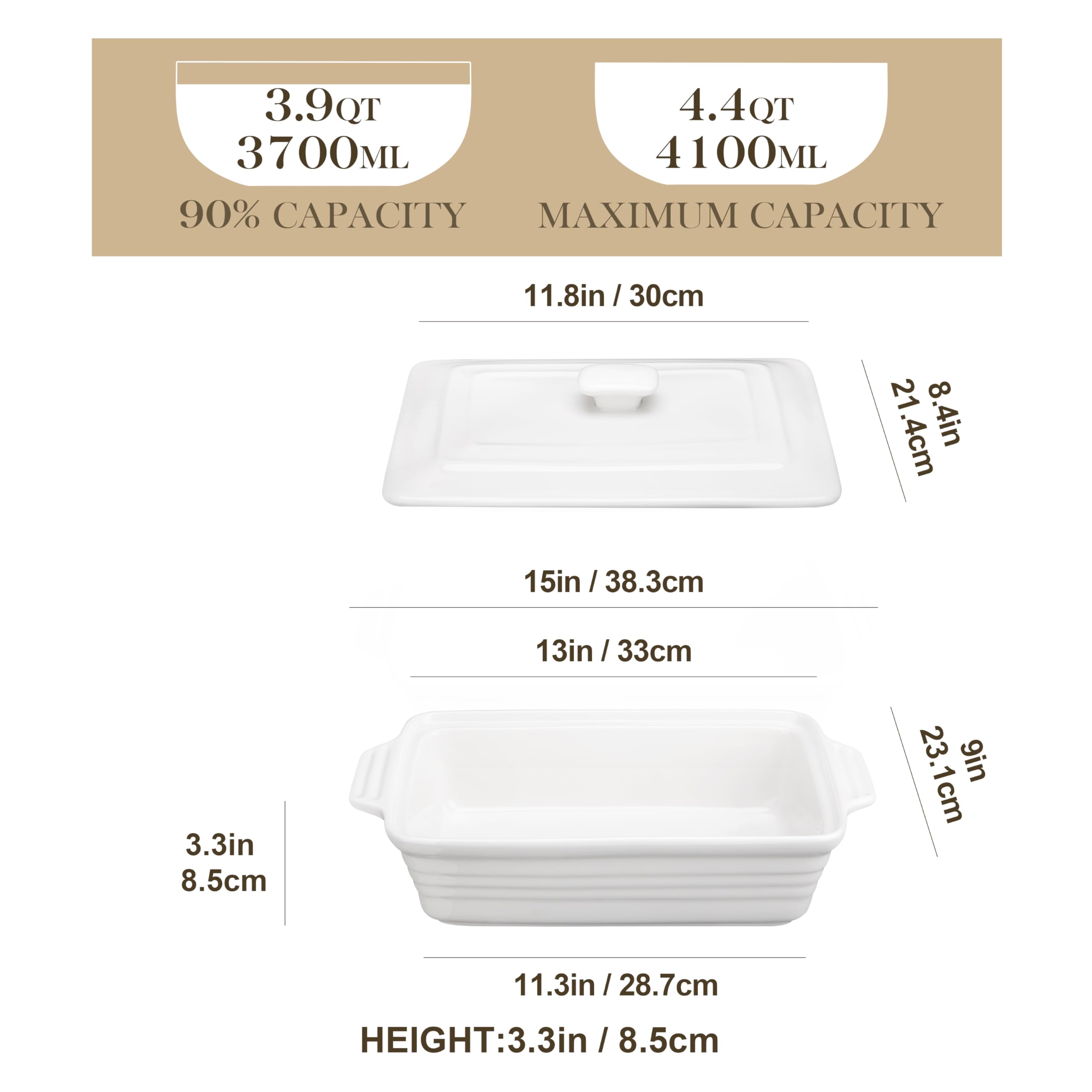 MALACASA white ceramic casserole with glossy glaze for table presentation