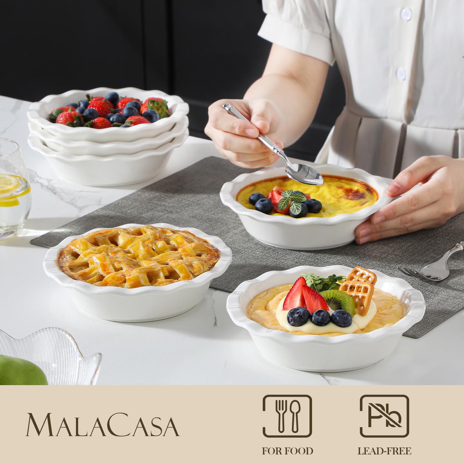 MALACASA white porcelain dish complements desserts and refined table settings.