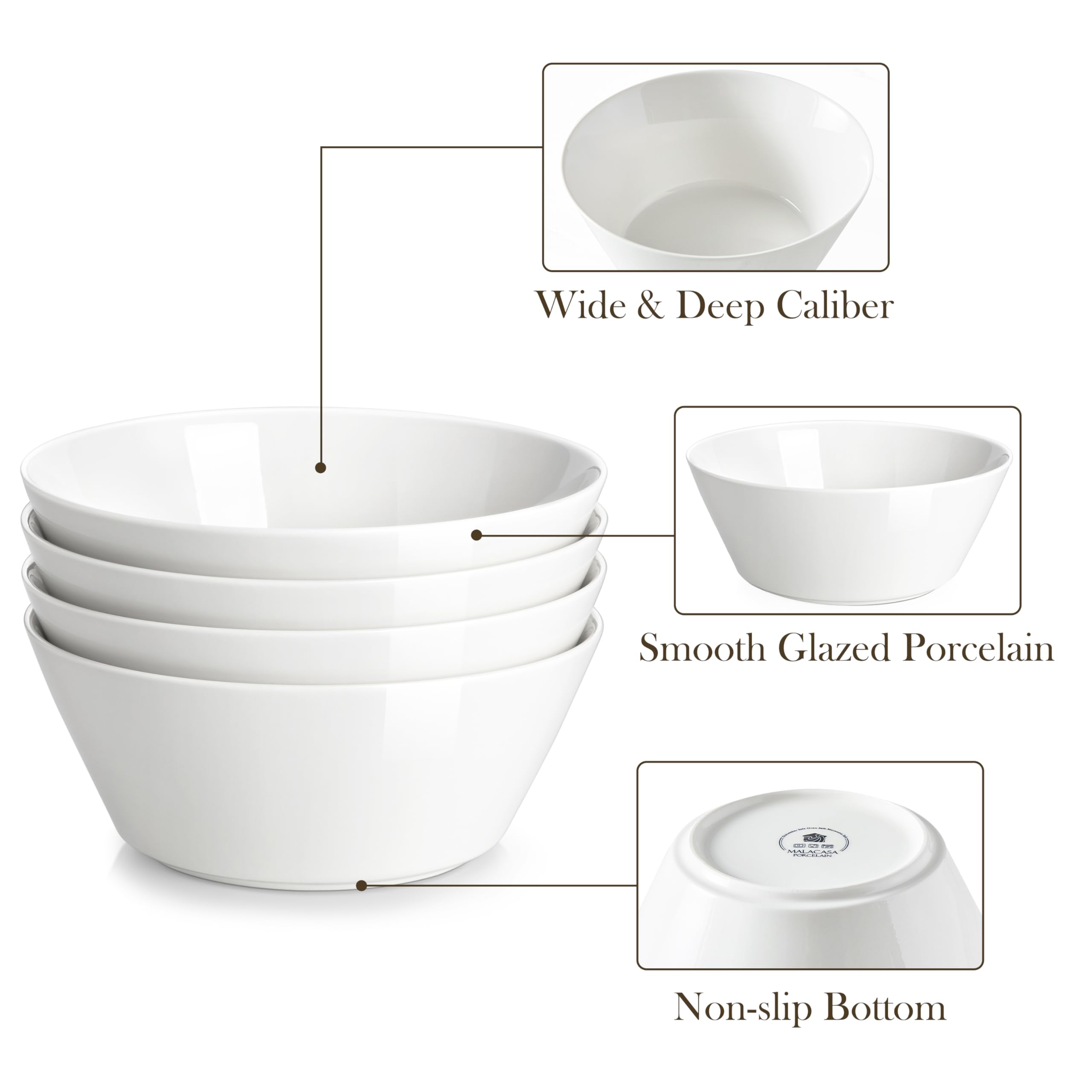 MALACASA white porcelain bowl demonstrates dishwasher and microwave safe design