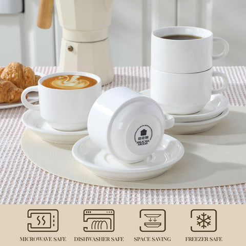 MALACASA white porcelain espresso cups show bright finish and clean lines