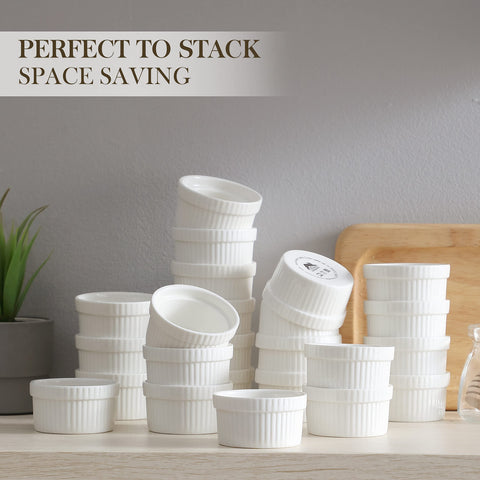 MALACASA white porcelain ramekins, 24-piece, great for portion control and desserts.