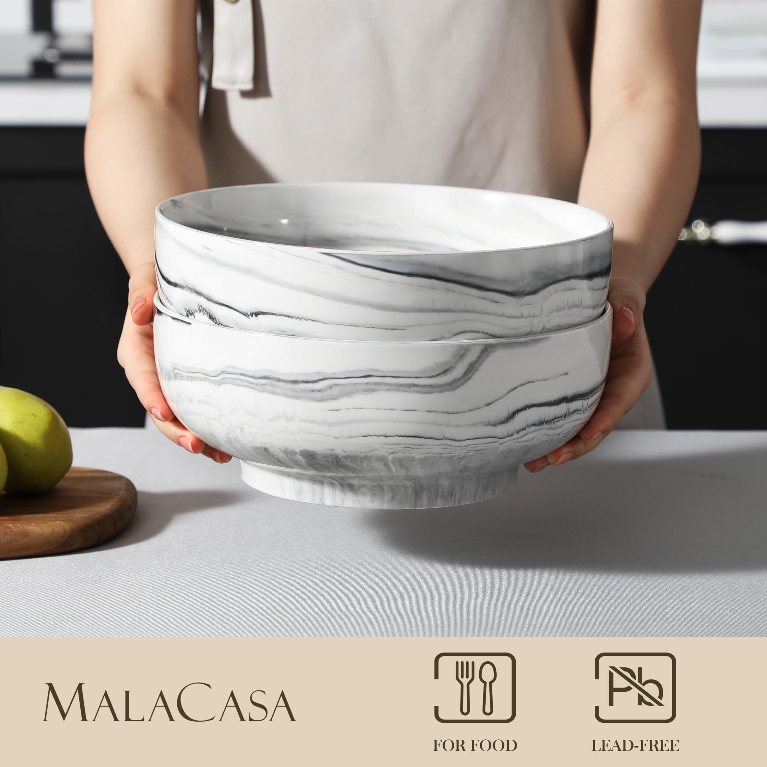 MALACASA wide-mouth serving bowls simplify prep and easy portioning for meals and gatherings.