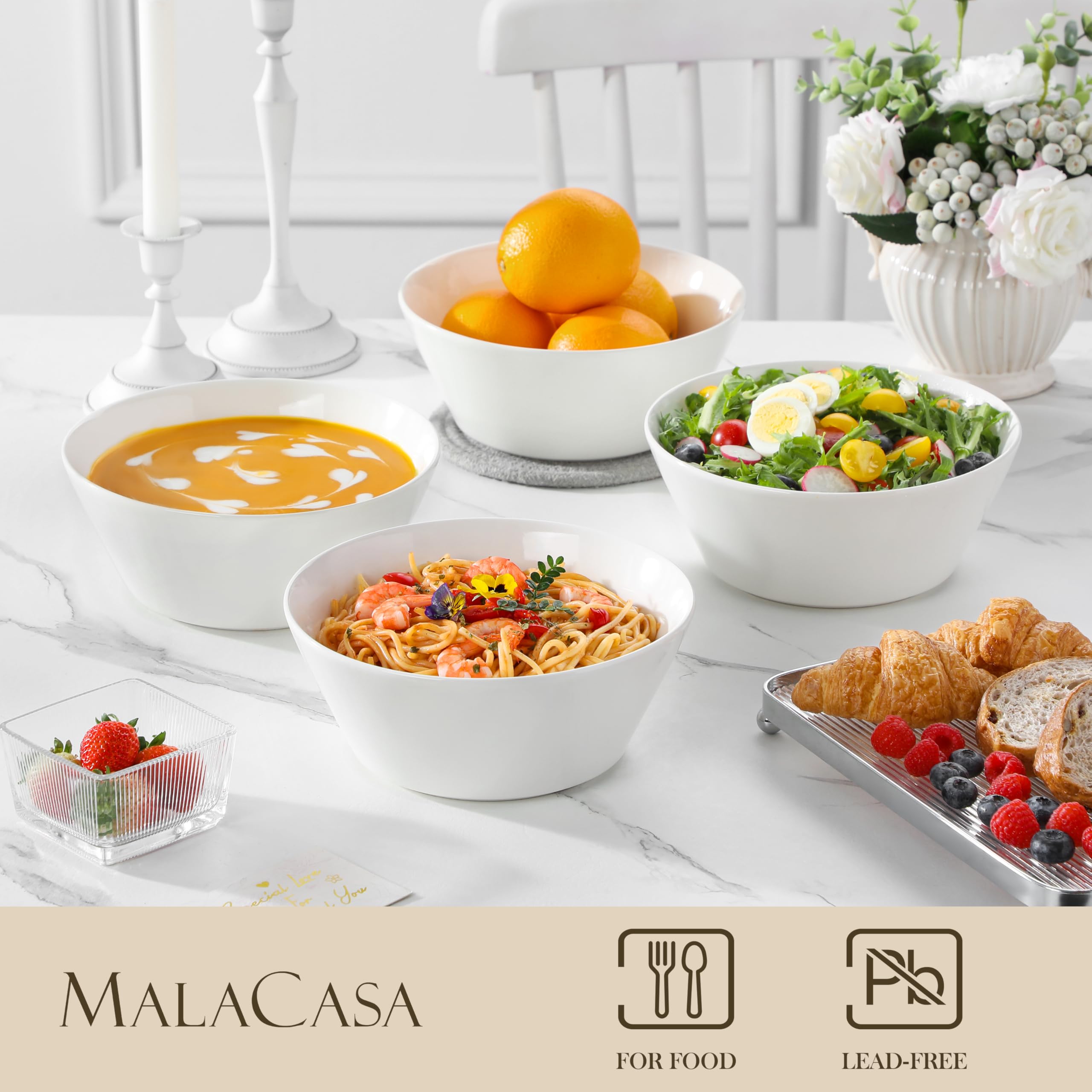 Malacasa bowls with wide opening and deep design for tossing