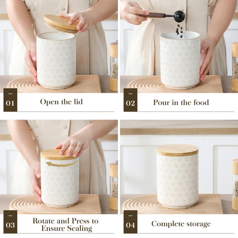 MALACASA wooden lid with seal ensures airtight freshness and easy pantry organization