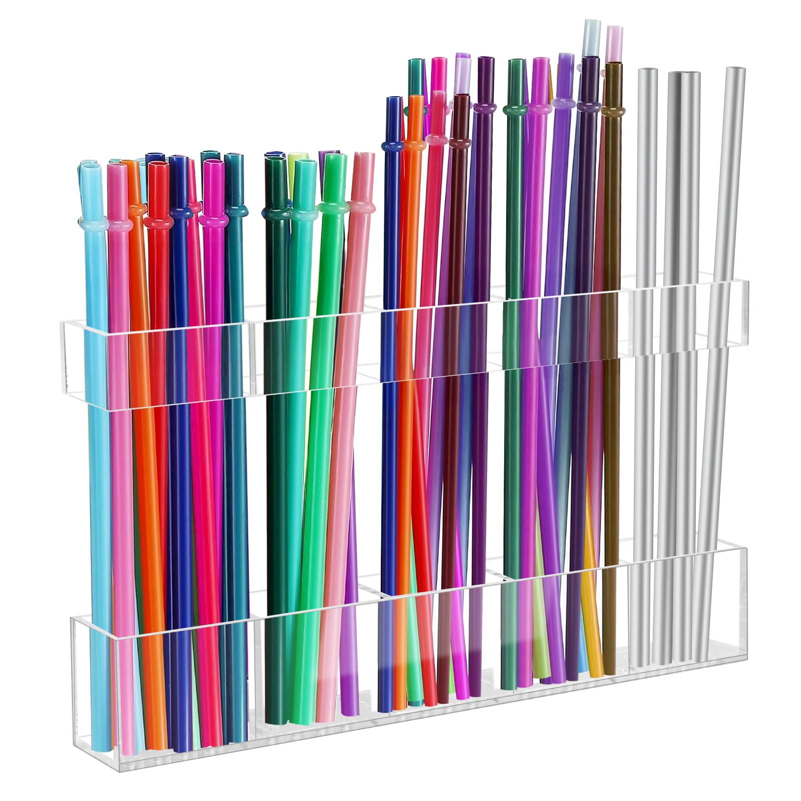 Malldii 9.5-inch acrylic straw holder on cabinet door for organized storage.