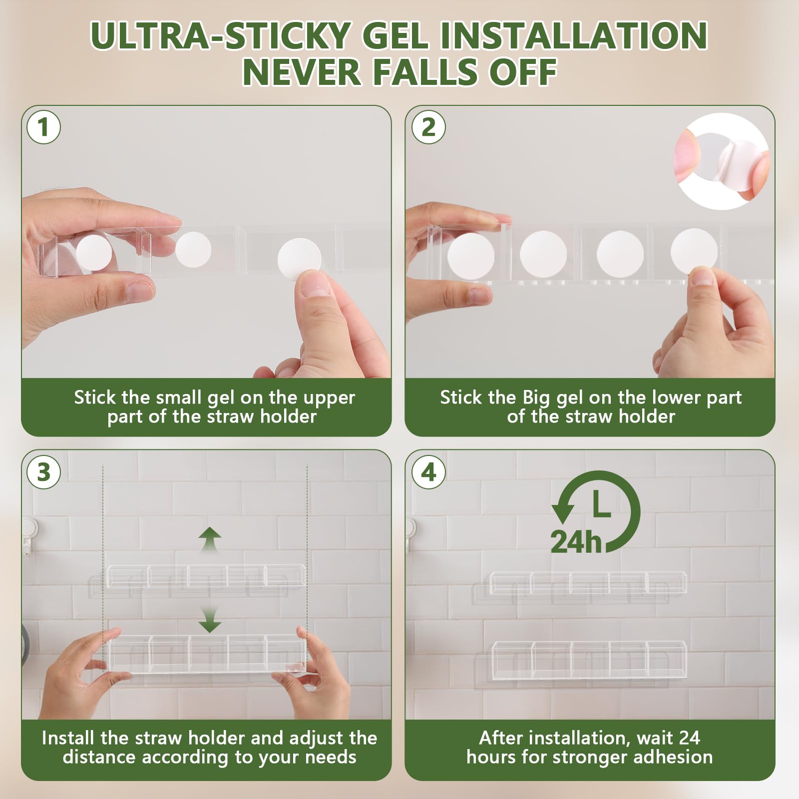 Drainage holes help dry reusable straws and utensils after washing.
