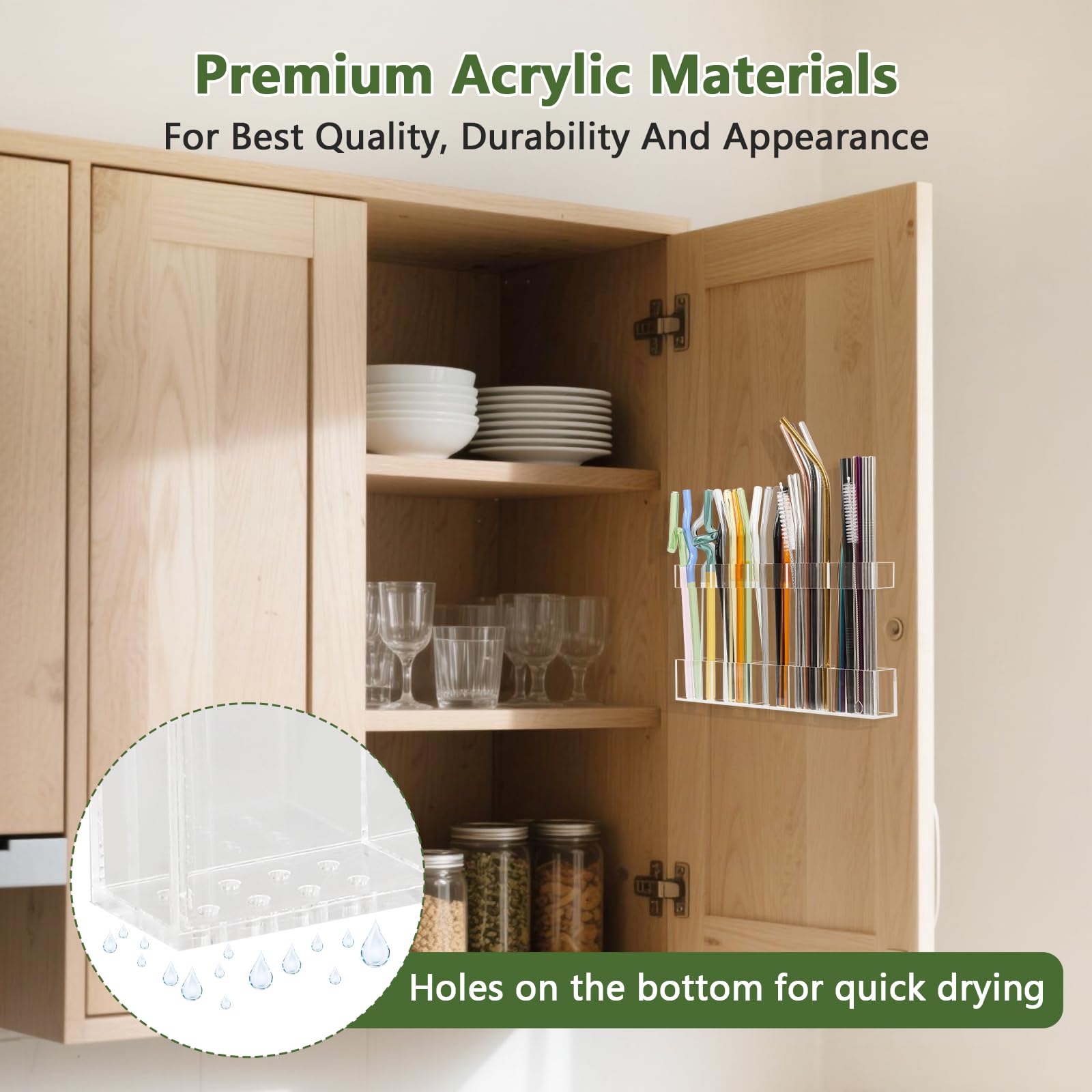 Transparent split-design straw organizer keeps items visible and easy to grab.