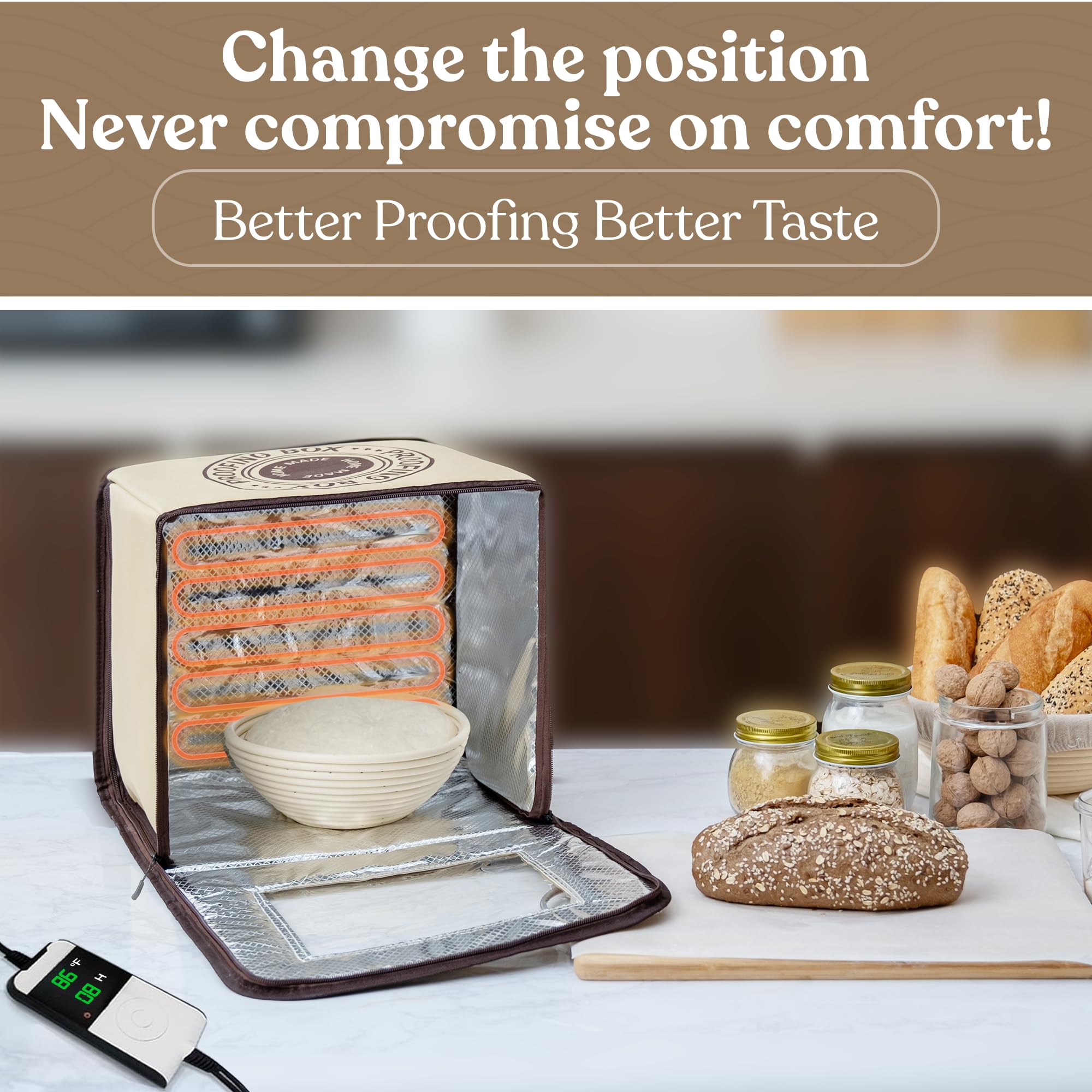 Mallroof Bread Proofing Box viewing window lets you monitor dough without disturbance.