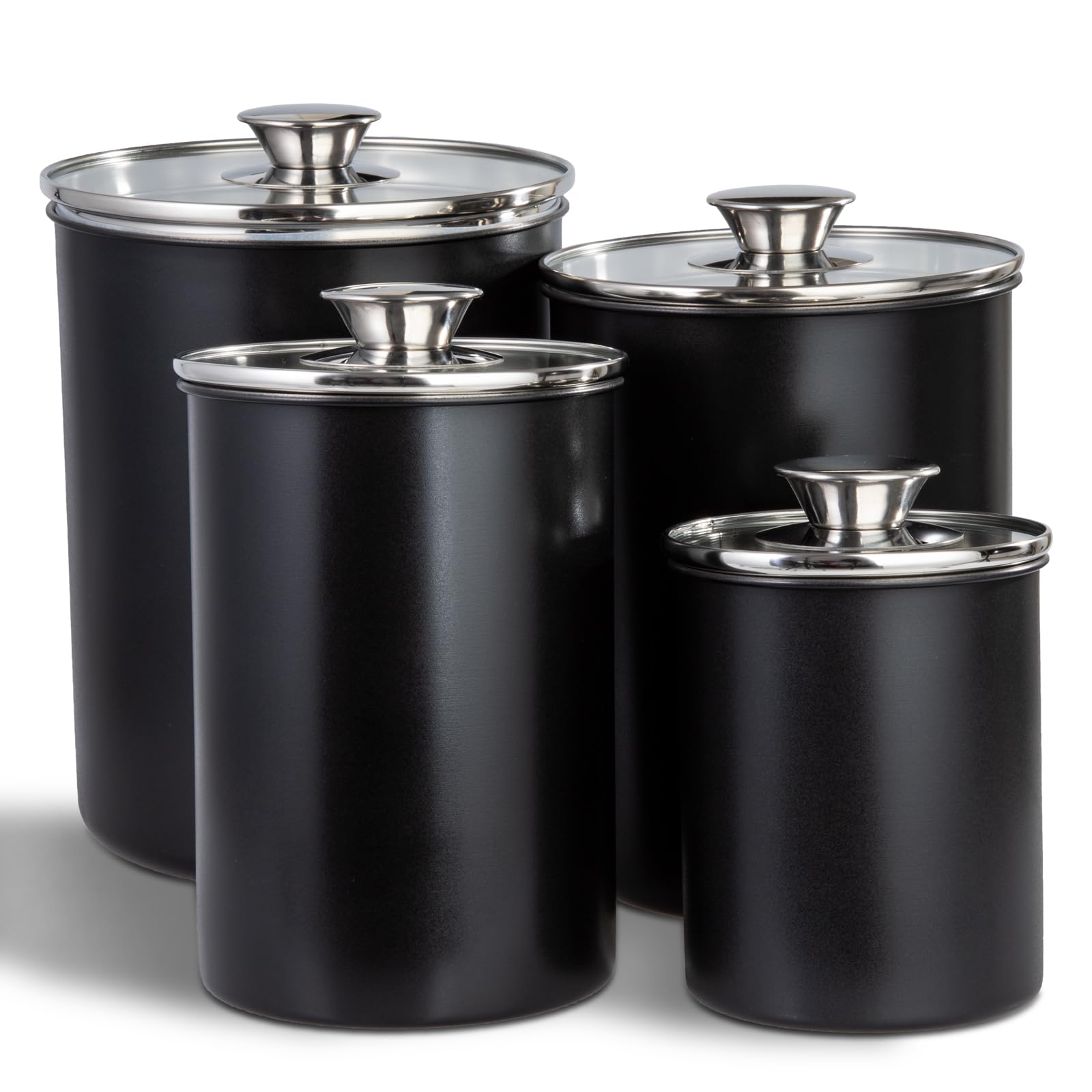 Malmo stainless steel canister with glass lid for precise portion control and freshness.