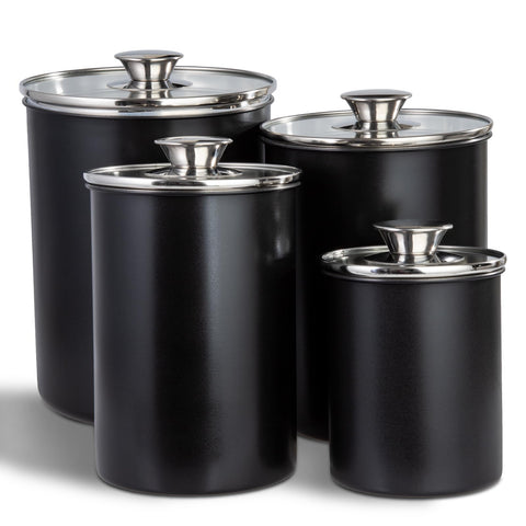 Malmo stainless steel canister with glass lid for precise portion control and freshness.