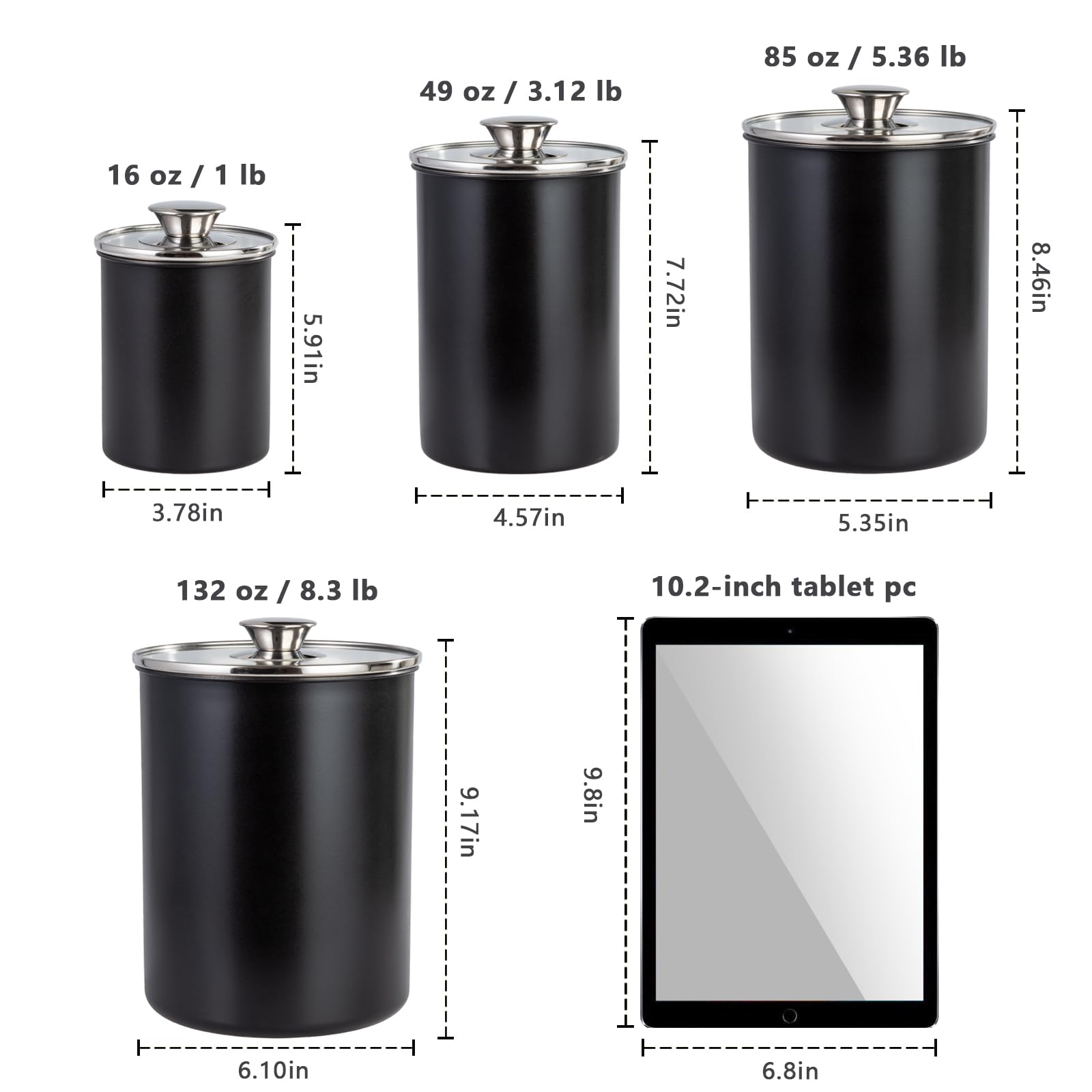 Malmo canister set with clear window to monitor contents at a glance.