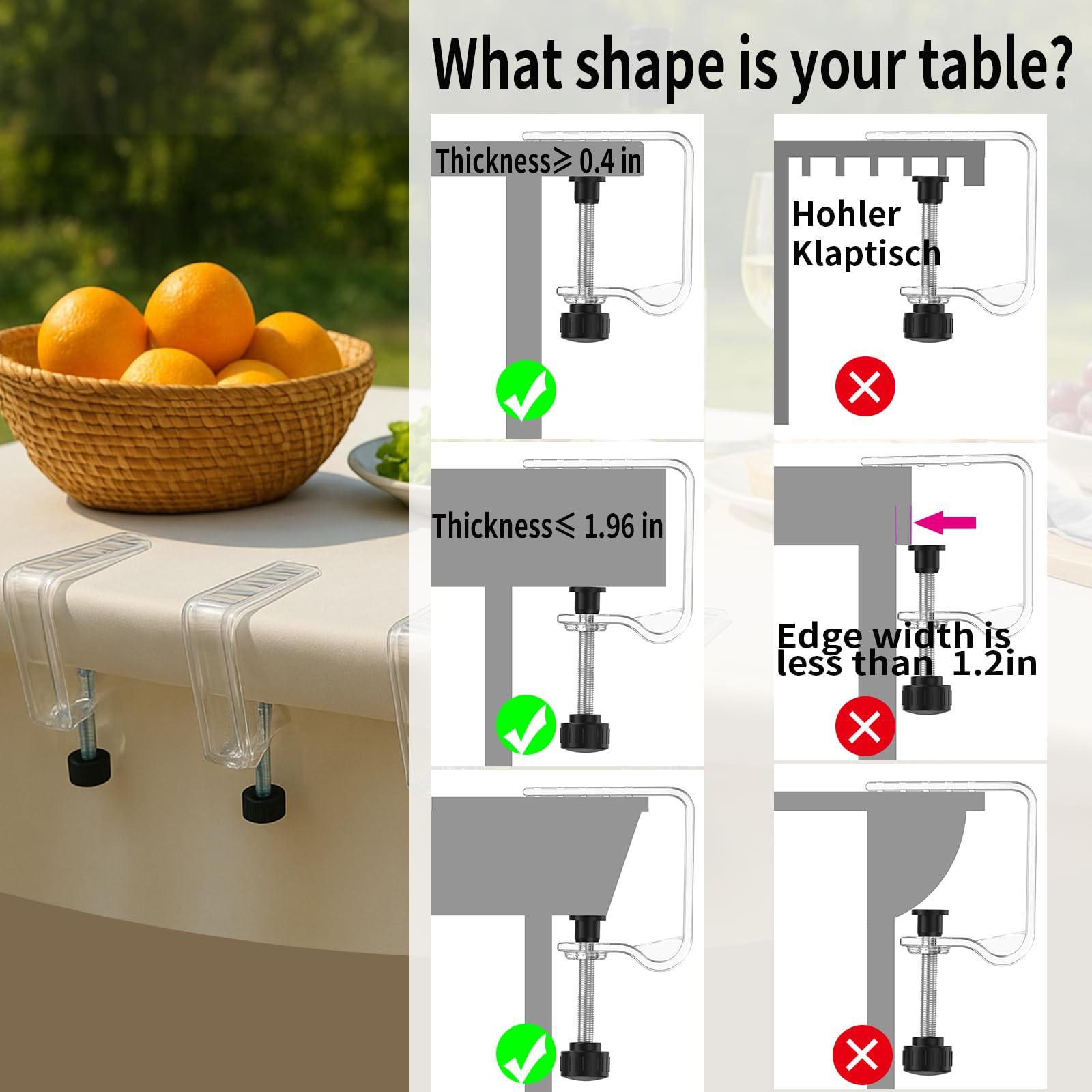MALOGRILL tablecloth clip easy-install with a quick knob twist.