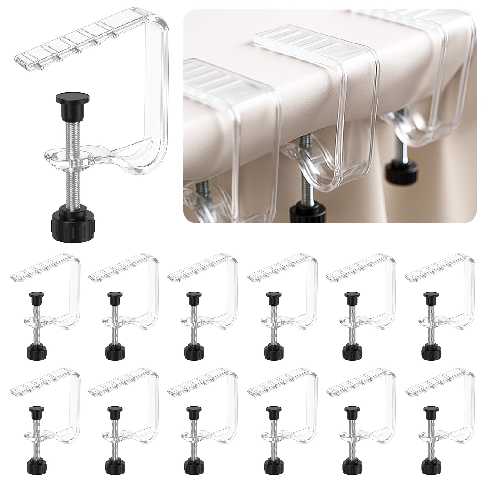 MALOGRILL tablecloth clip close-up shows tighten-screw action for secure hold.