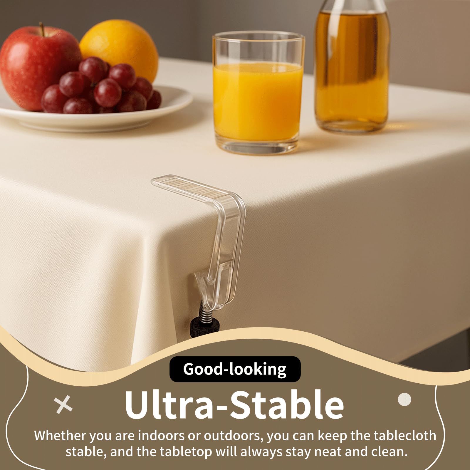 MALOGRILL tablecloth clip transparent surface prevents fabric snags and scratches.