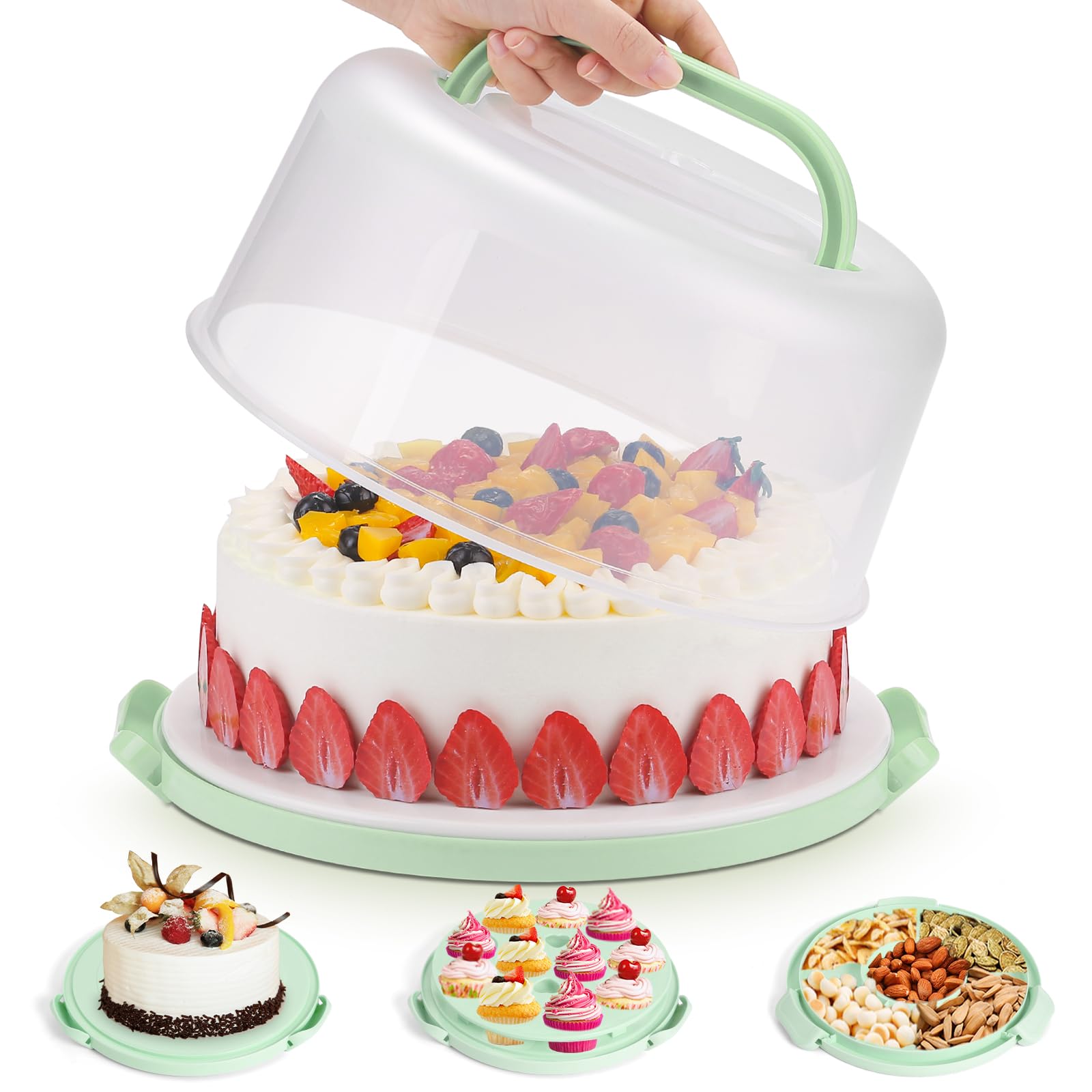 Mamajardin cake carrier lid keeps treats fresh during transport.