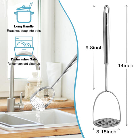 Mamajardin masher with large perforated head for fast potato prep.