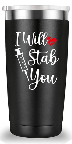 Mamihlap I Will Stab You travel mug in hero shot, rugged and portable.