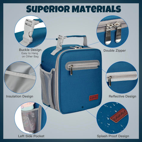 Top view of MaMix blue lunch bag showing roomy main compartment.