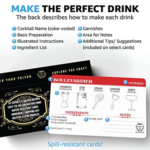 Maneful Cocktail Recipe Cards water-resistant material withstands spills during home bartending
