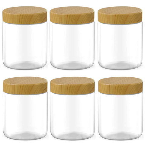 MANSHU 6-pack 8 oz clear jars with lids for pantry organization and easy content visibility.