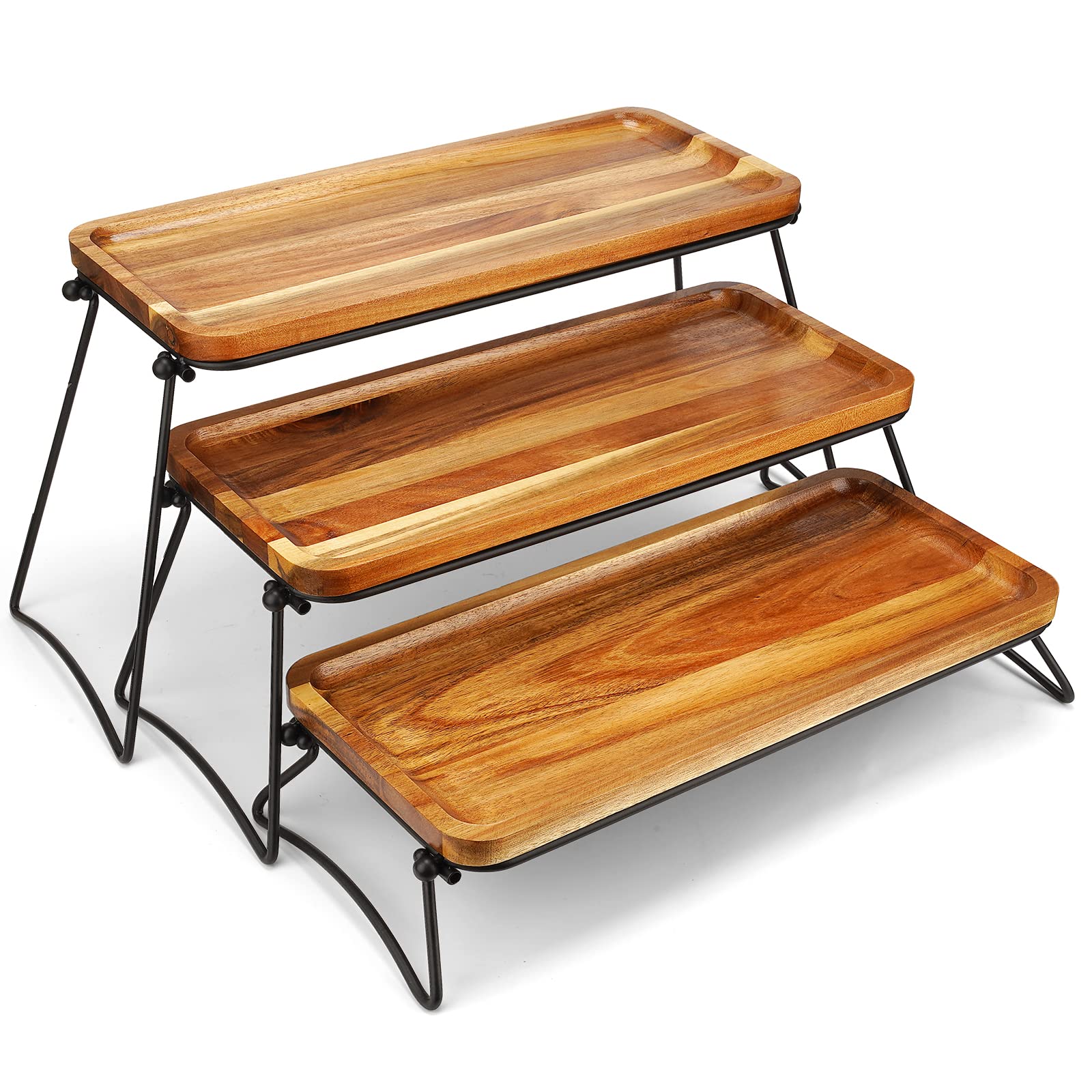 Manspdier wooden dessert table display enhances presentation with natural warmth