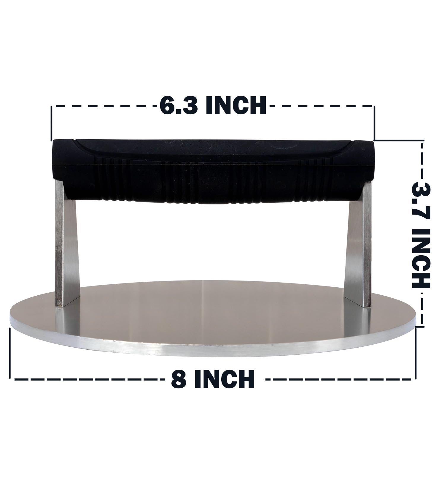Heat-retaining press preheats like cast iron for searing.