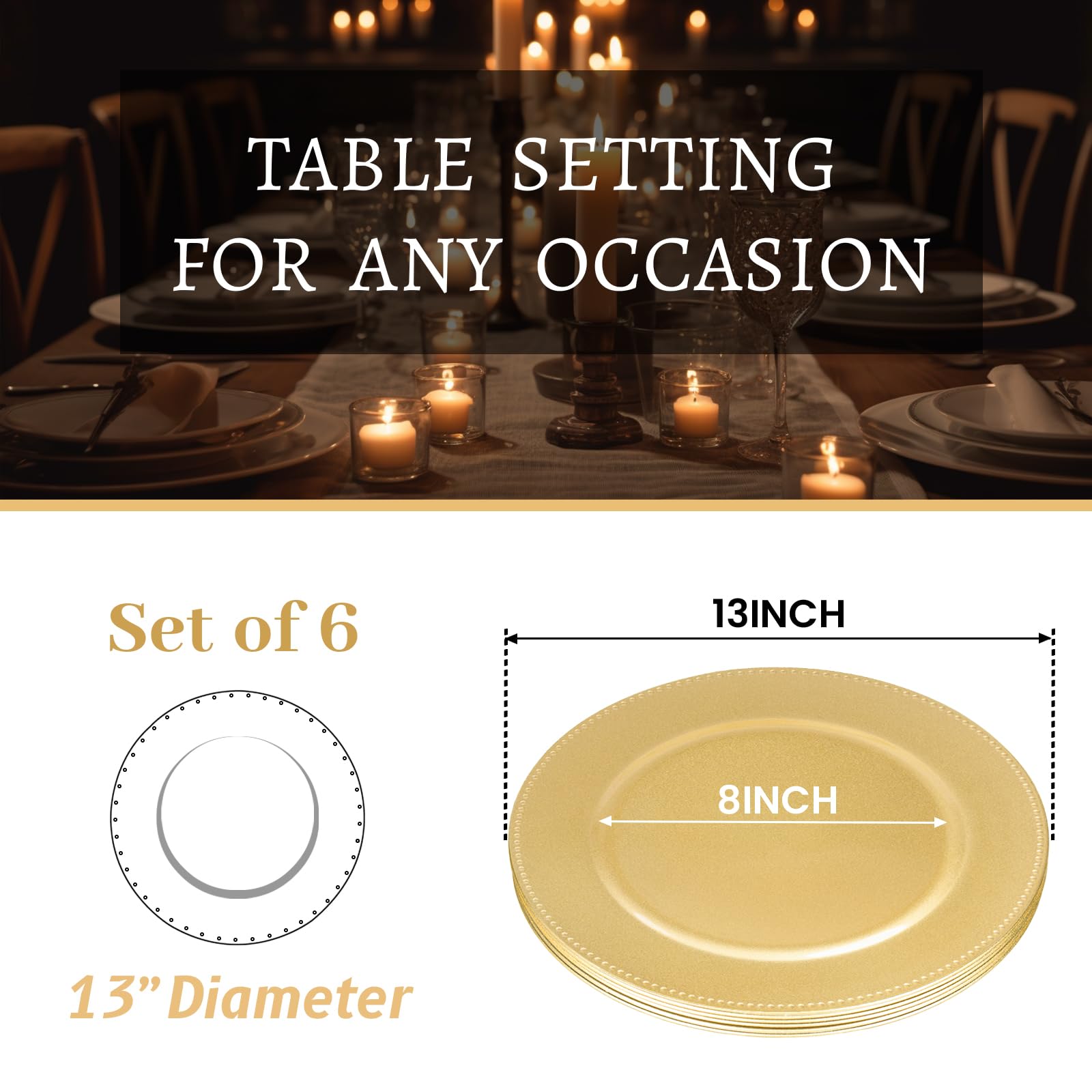 MAONAME 13-inch gold charger adds elegant-dining touch for weddings and events.