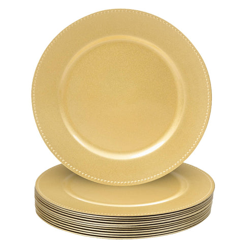 MAONAME 13-inch gold charger with beaded rim enhances wedding table decor.