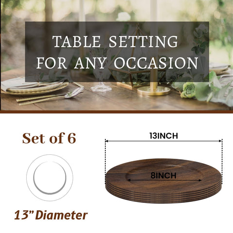 MAONAME brown faux wood charger closeup adds rustic elegance to tables.