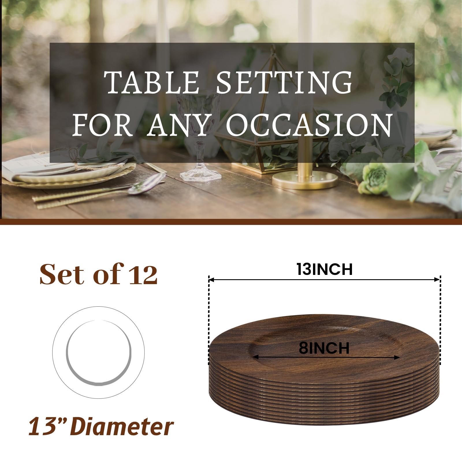 MAONAME faux wood texture charger adds rustic charm for weddings and parties