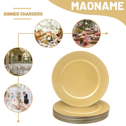 MAONAME gold charger plates, round, elevate the holiday table setting.