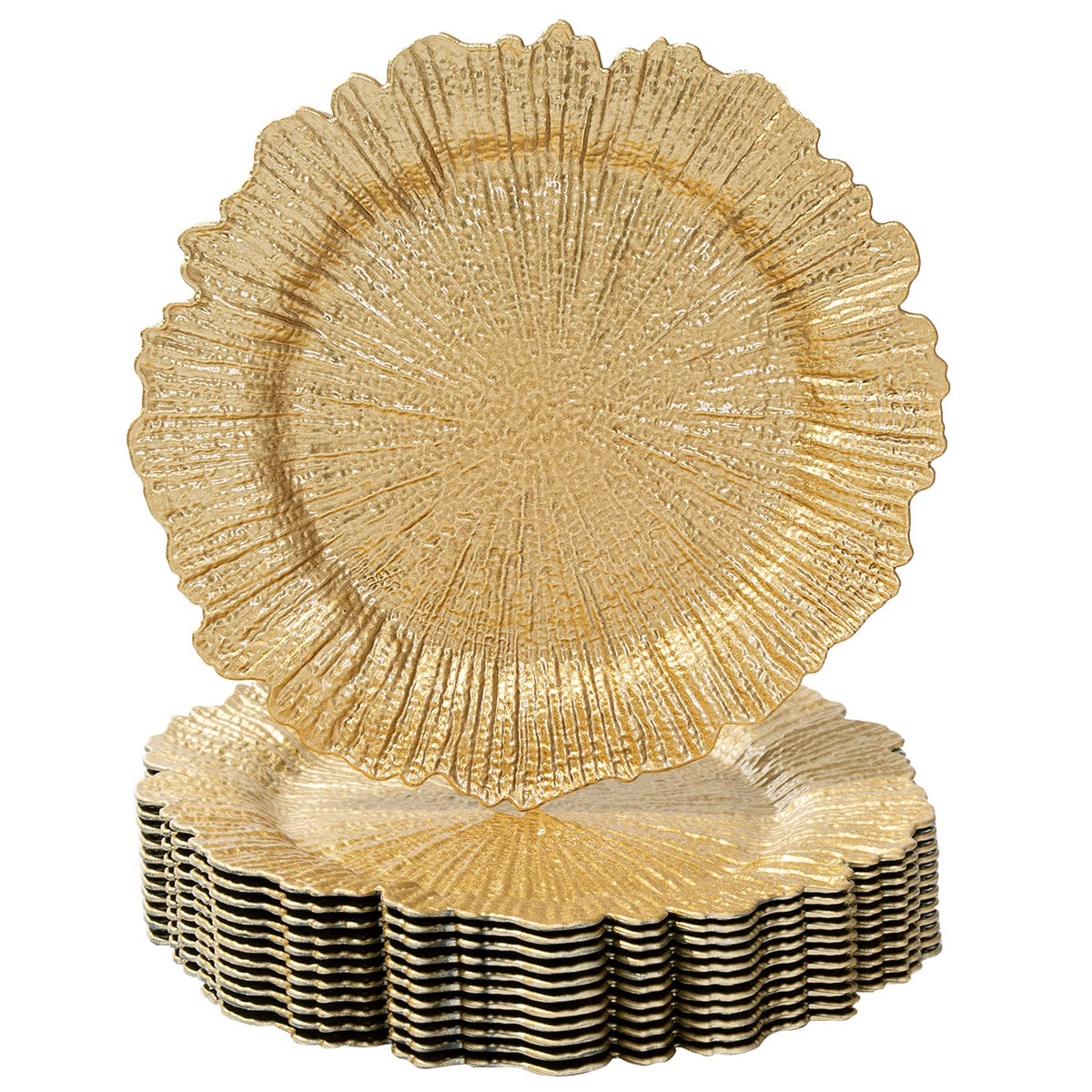 MAONAME Gold charger plates with reef motif enhance holiday table setting