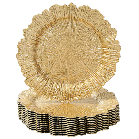 MAONAME Gold charger plates with reef motif enhance holiday table setting