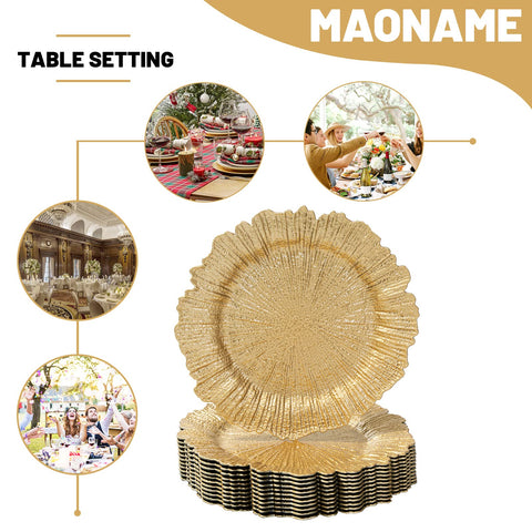 MAONAME gold chargers help prevent messes during meals