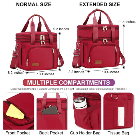 MAPLELILY lunch bag with shoulder strap offers hands-free carrying.